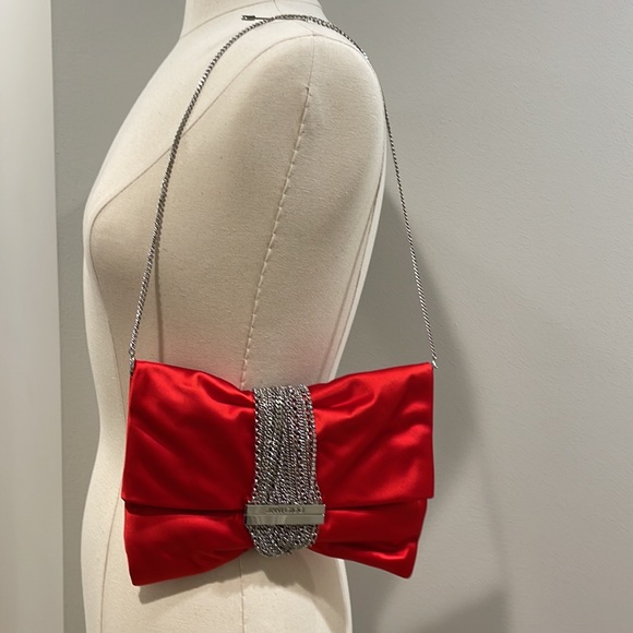 Jimmy Choo red satin clutch on the silver chain - Picture 9 of 16